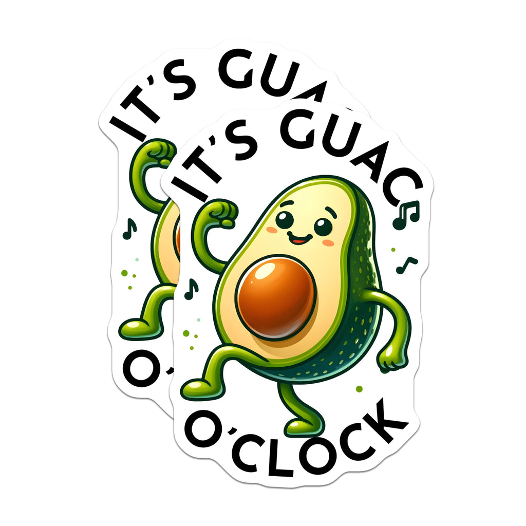 (2 Pack) Guac O'Clock Stickers - Avocado Sticker - 5" On Longest Side - Sticks to Smooth Flat Surfaces - Made in USA - BMCS8794 - BMCS8794