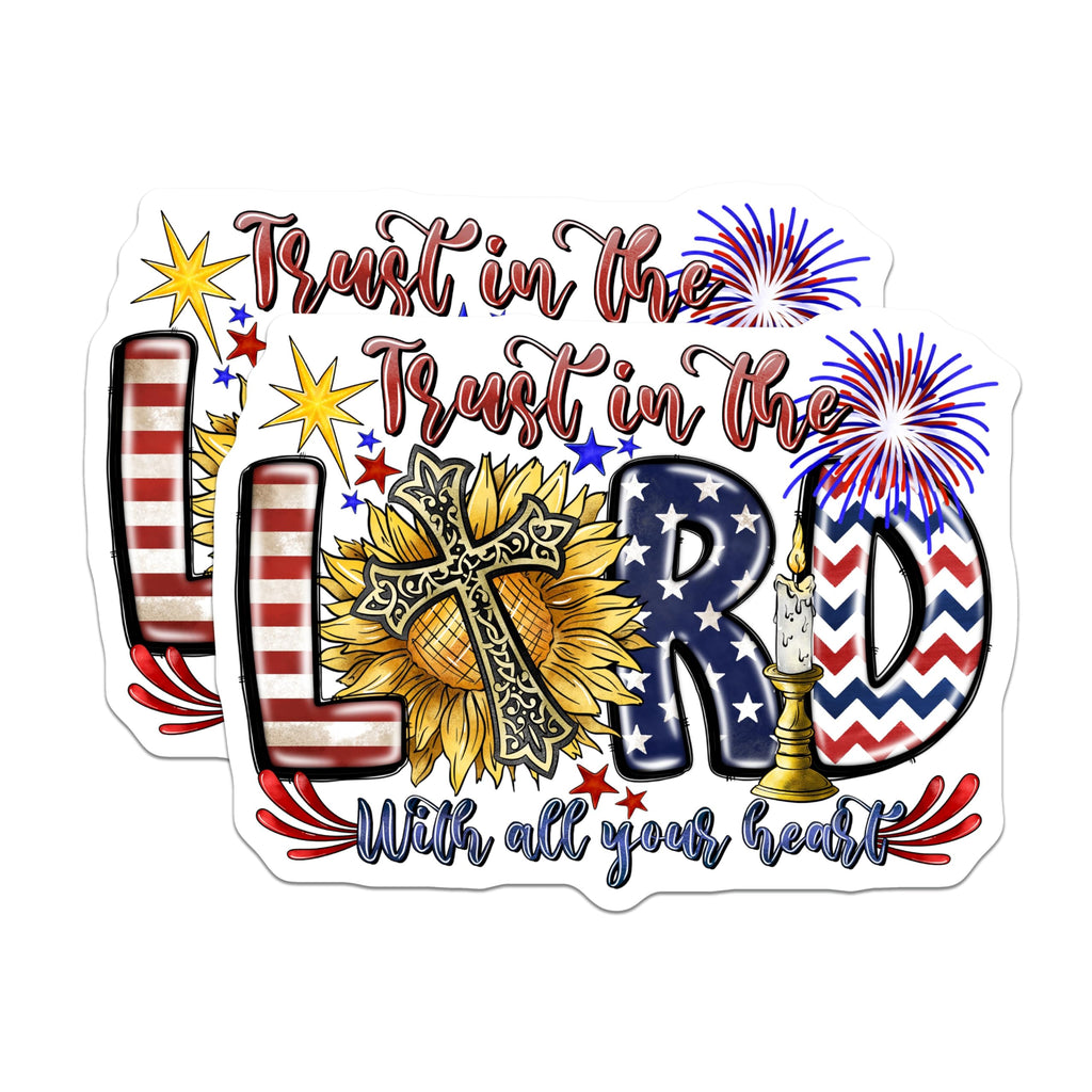 (2 Pack) Trust in the Lord Magnets - Patriotic Sunflower Cross - Americana Christian Fridge Decor - 5 Inches On Longest Side - Thick Durable Magnet - Made in USA - MAG27966