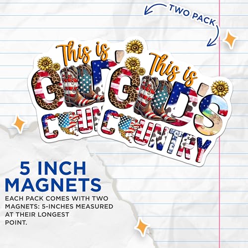 (2 Pack) This is God's Country Magnets - American Flag Boots - Patriotic Sunflowers - 5" On Longest Side - for Cars, Fridges, Toolboxes - Made in USA - MAG7878