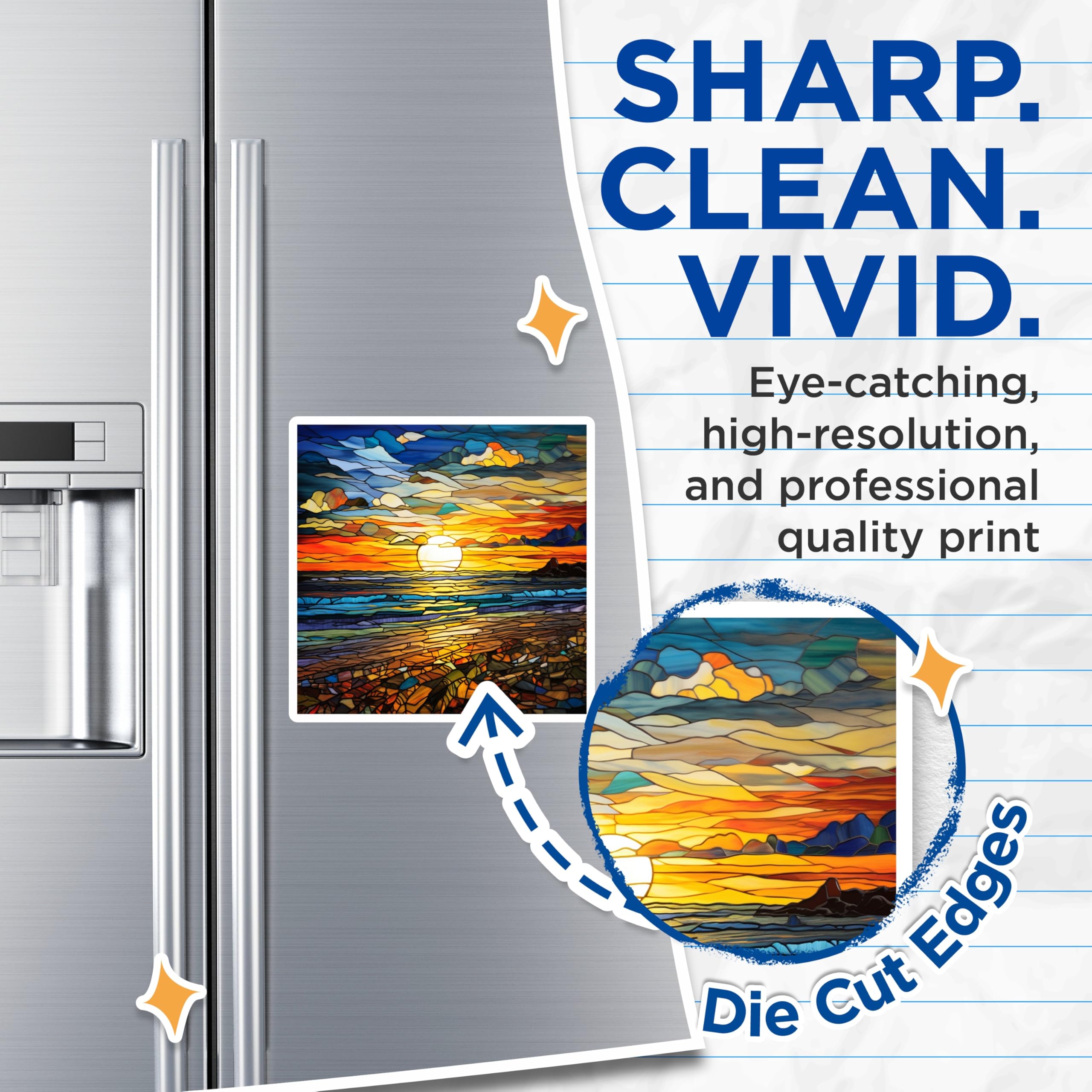 (2 Pack) Stained Glass Sunset Magnets - Ocean Beach Decor - Coastal Scene Art Refrigerator Magnets - 5 Inches On Longest Side - Thick Durable Magnet - Made in USA - MAG27276