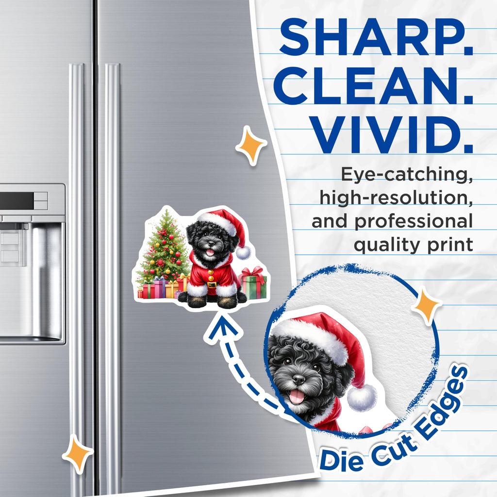 (2 Pack) Santa Poodle Magnets - Christmas Puppy Refrigerator Decoration - Festive Holiday Kitchen Accent - Cute Dog Art - 5 Inches On Longest Side - Thick Durable Magnet - Made in USA - MAG24147