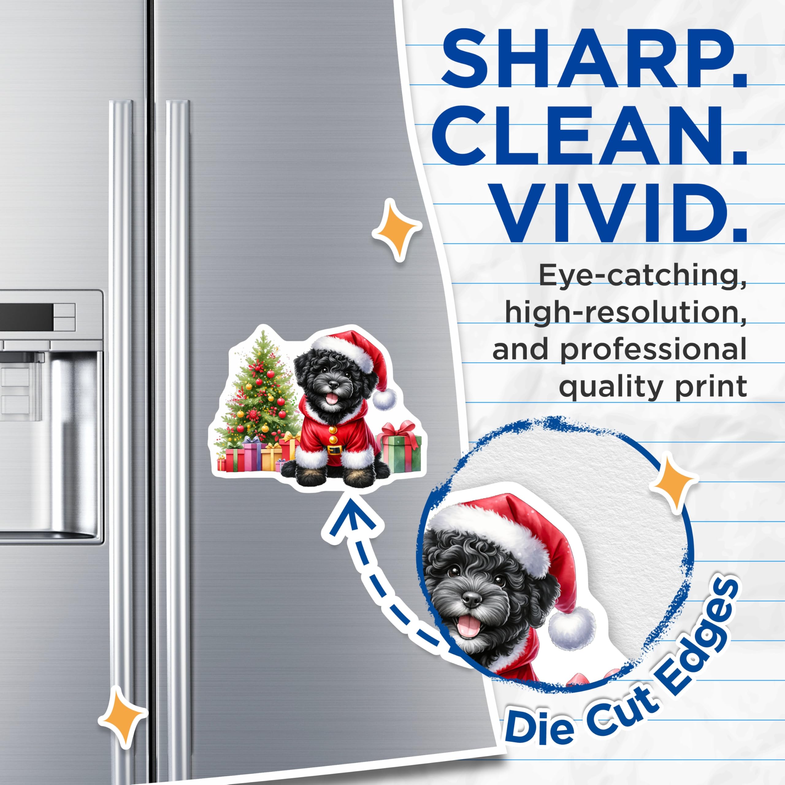 (2 Pack) Santa Poodle Magnets - Christmas Puppy Refrigerator Decoration - Festive Holiday Kitchen Accent - Cute Dog Art - 5 Inches On Longest Side - Thick Durable Magnet - Made in USA - MAG24147