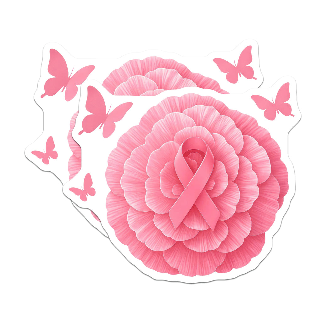 (2 Pack) Breast Cancer Awareness Pink Ribbon Magnets - Survivor Fighter Support - Hope Floral Butterflies - 5 Inches On Longest Side - Thick Durable Magnet - Made in USA - MAG38835