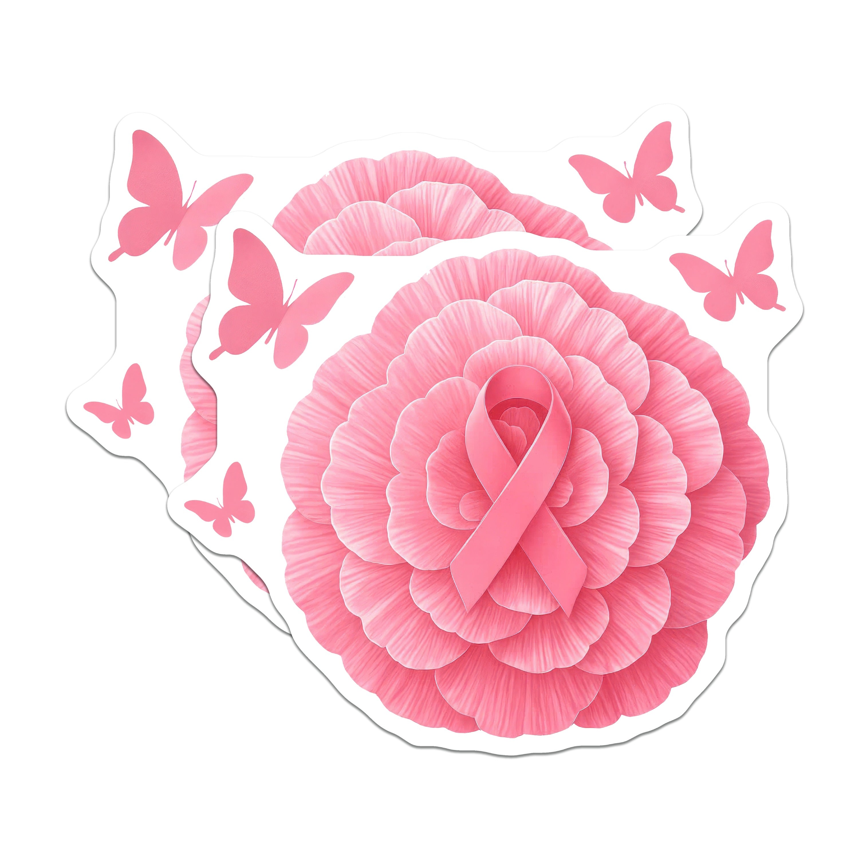 (2 Pack) Breast Cancer Awareness Pink Ribbon Magnets - Survivor Fighter Support - Hope Floral Butterflies - 5 Inches On Longest Side - Thick Durable Magnet - Made in USA - MAG38835