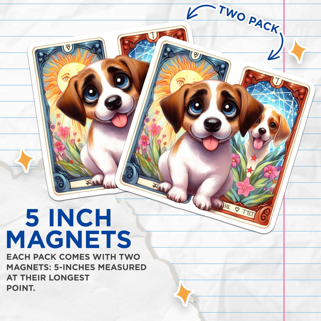 (2 Pack) Jack Russell Puppy Magnets - Adorable Dog Art - Whimsical Tarot Card Magnets - 5 Inches On Longest Side - Thick Durable Magnet - Made in USA - MAG22409