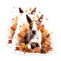 (2 Pack) Bull Terrier Magnets - Autumn Dog Decor - Fall Leaves Art for Fridge - 5 Inches On Longest Side - Thick Durable Magnet - Made in USA - MAG25119
