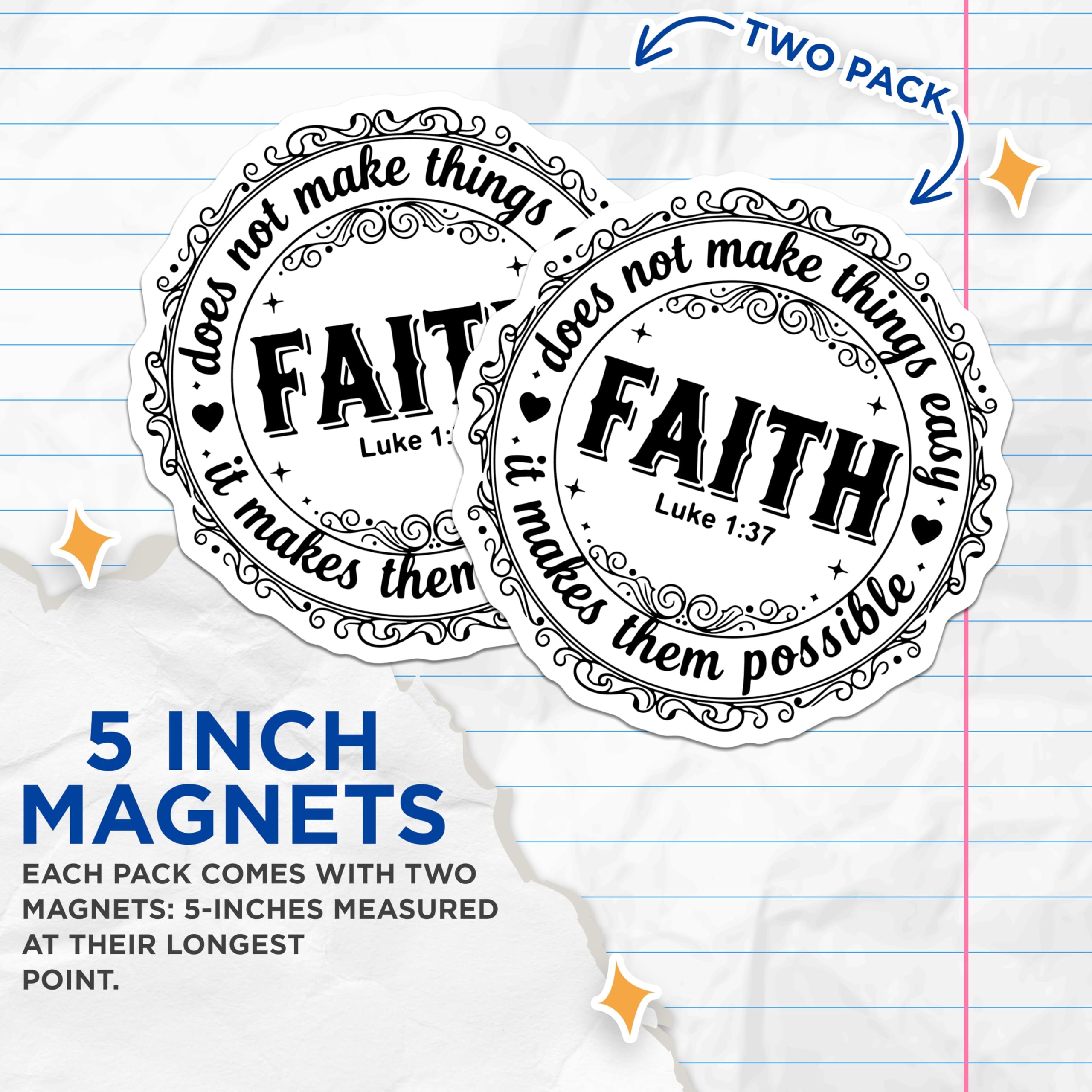 (2 Pack) Faith Magnets - Religious Verse - Inspirational Quote Decor - 5" On Longest Side - Premium Magnet - for Cars, Refrigerators, Toolboxes, Lockers - Made in USA - MAG14665