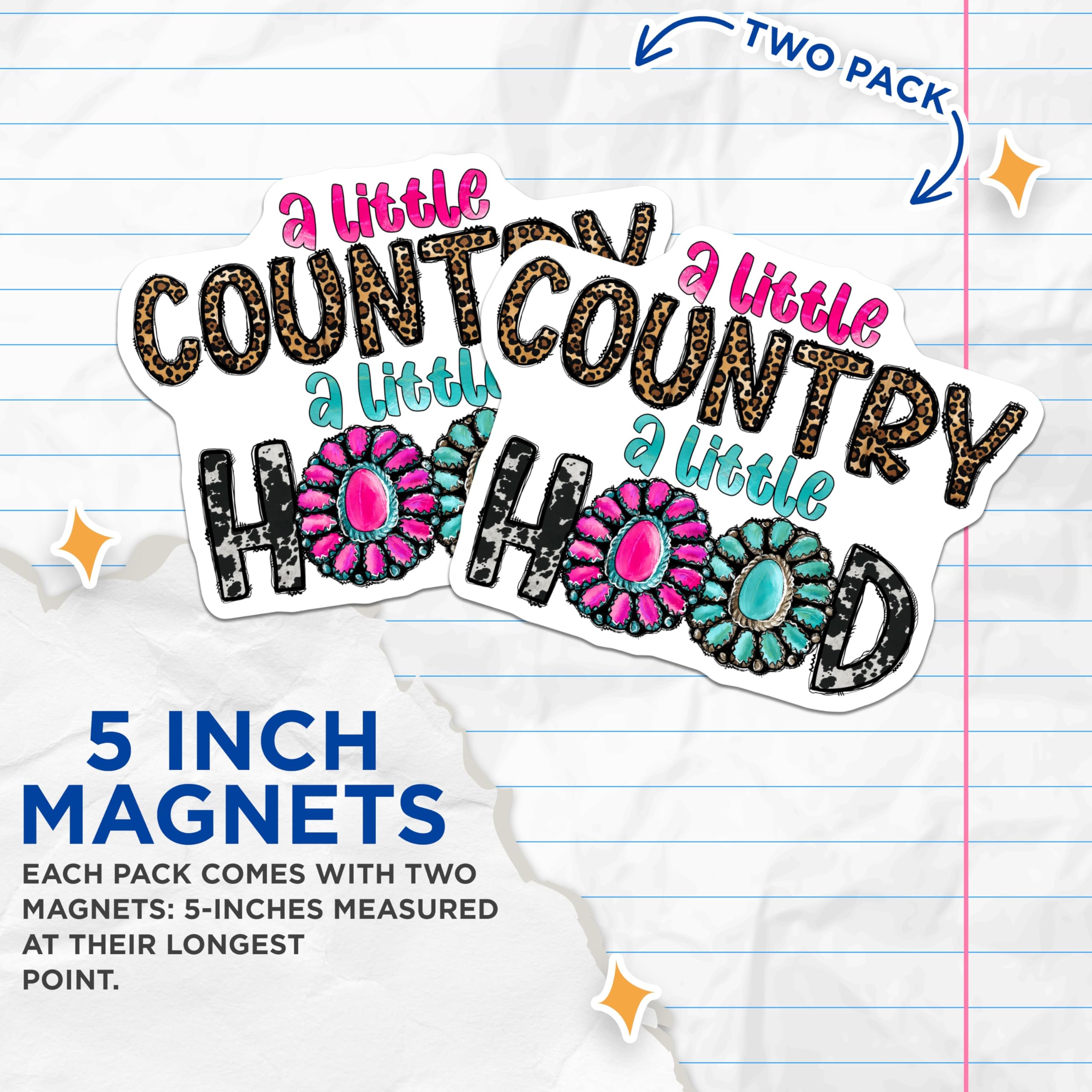 (2 Pack) A Little Country A Little Hood Magnets - Leopard Print Cowhide - Western Style Truck Fridge Decor - 5 Inches On Longest Side - Thick Durable Magnet - Made in USA - MAG29156