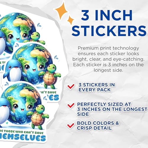 (3 Pack) Save The Planet Decals - Earth Day - Animal Conservation - Laptop Decal - 3 Inches On Longest Side - Easy Peel & Apply - Made in USA - 3MCS6717