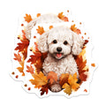 (2 Pack) White Fluffy Dog Magnets - Autumn Leaves Puppy Decor - Bichon Frise Fridge Locker Accent - 5 Inches On Longest Side - Thick Durable Magnet - Made in USA - MAG24480