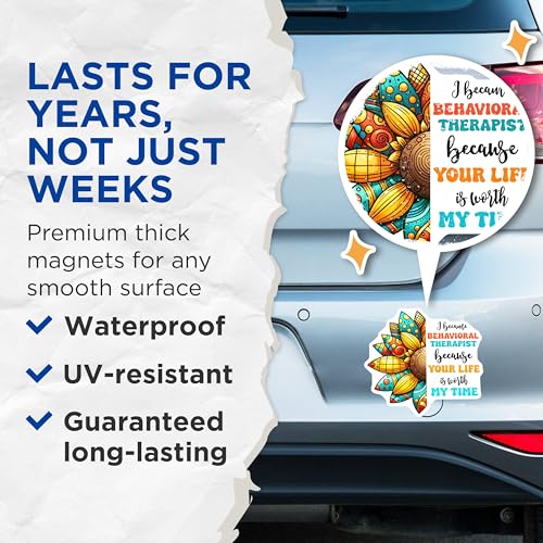 (2 Pack) Behavioral Therapist Magnets - Your Life is Worth My Time Magnets - Sunflower Office Decor Magnets - 5" On Longest Side - for Cars, Refrigerators, Toolboxes, Lockers - Made in USA BMCS3172