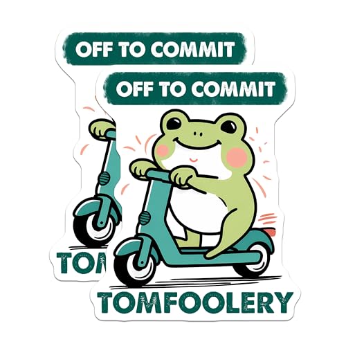 (2 Pack) Off to Commit Tomfoolery Magnets - Frog Scooter Magnet - Funny Green Frog - 5" On Longest Side - for Cars, Fridges, Toolboxes - Made in USA - MAG3765