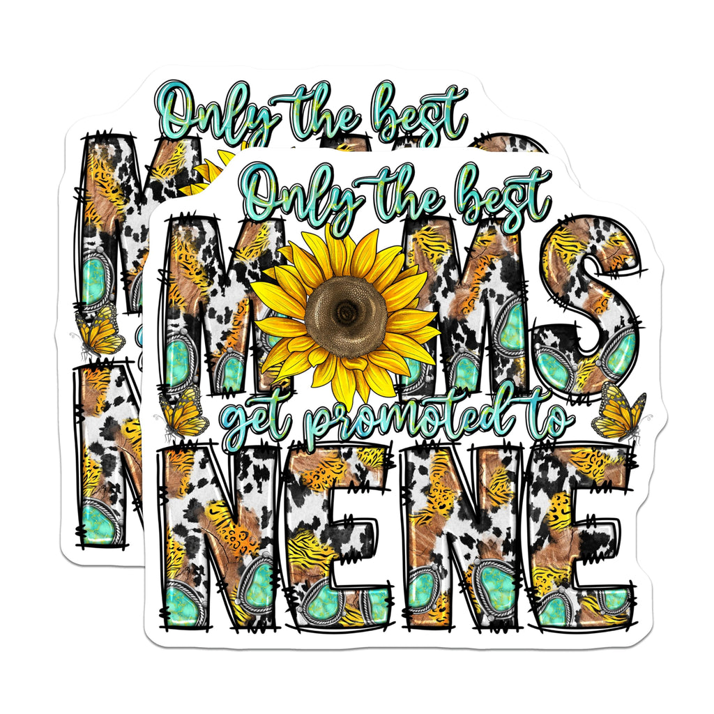 (2 Pack) Nene Sunflower Magnets - Western Cow Print - Promoted to Nene Grandma - 5 Inches On Longest Side - Thick Durable Magnet - Made in USA - MAG25533
