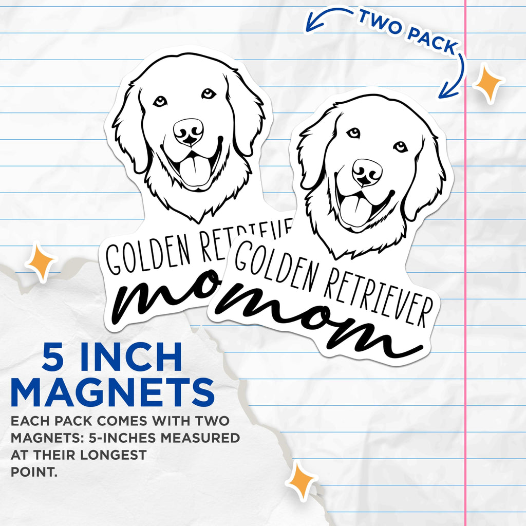 (2 Pack) Golden Retriever Mom Magnets - Dog Lover Accessory - Pet Parent Fridge Display - 5 Inches On Longest Side - Thick Durable Magnet - Made in USA - MAG27051