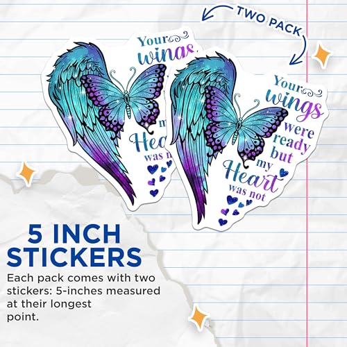 (2 Pack) Inspirational Quote Stickers - Butterfly Wing Design - Motivational Decal for Journals and Laptops - 5" On Longest Side - Sticks to Smooth Flat Surfaces - Made in USA - BMCS6109