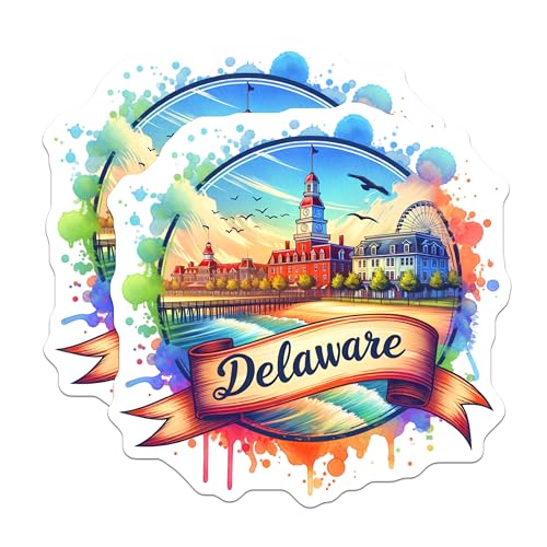 (2 Pack) Delaware Travel Stickers - Souvenir Decal - State Pride - 5" On Longest Side - Sticks to Smooth Flat Surfaces - Made in USA - BMCS6829
