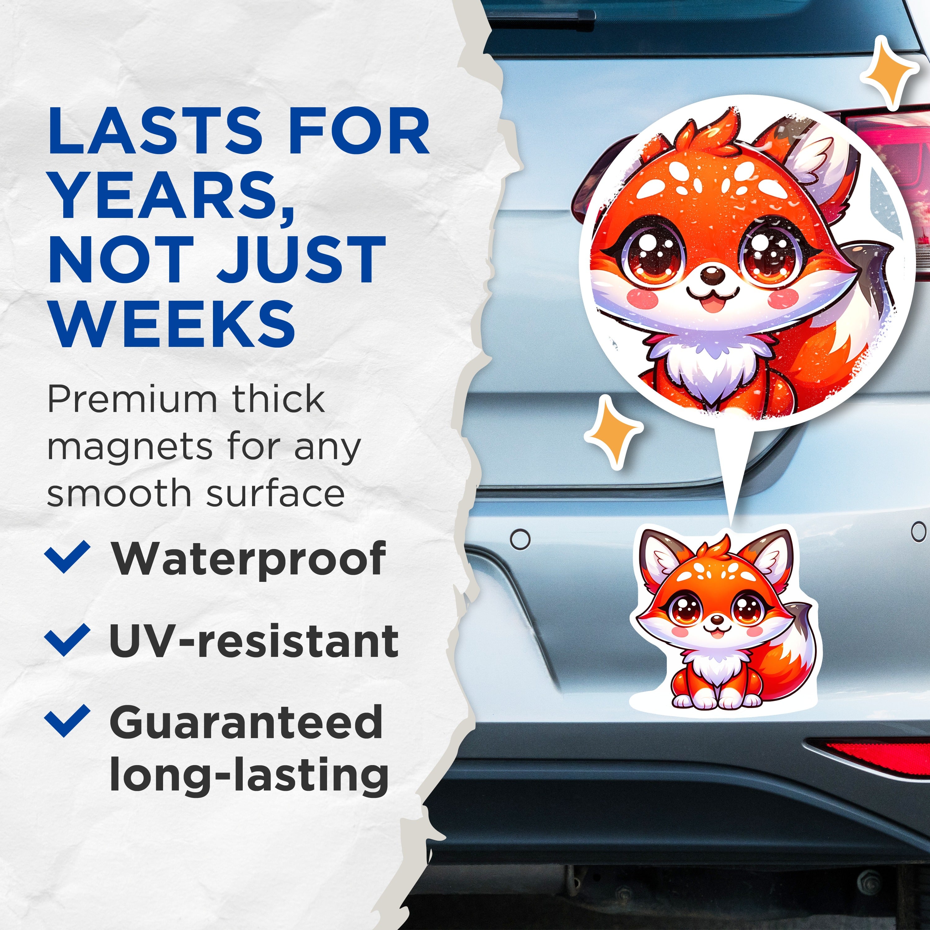 (2 Pack) Cute Chibi Fox Magnets - Adorable Animal Fridge Decor - Kawaii Woodland Creature - 5 Inches On Longest Side - Thick Durable Magnet - Made in USA - MAG39563