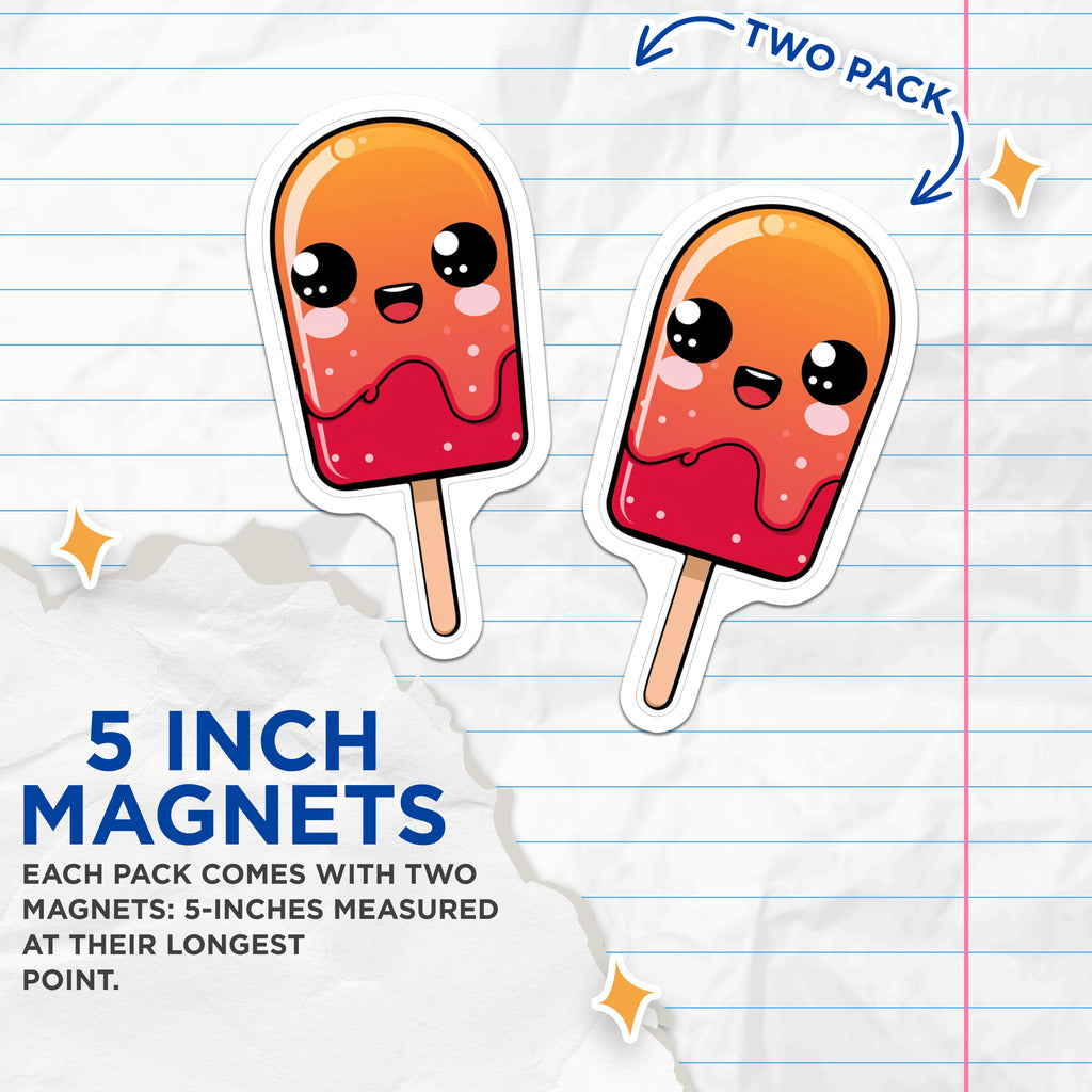 (2 Pack) Happy Popsicle Magnets - Kawaii Ice Pop Fridge Decor - Fun Summer Locker Magnet - 5 Inches On Longest Side - Thick Durable Magnet - Made in USA - MAG38813