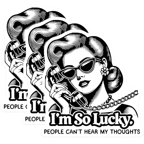 (3 Pack) I'm So Lucky Decals - Retro Lady - Funny Quote Decals - 3 Inches On Longest Side - Easy Peel & Apply - Made in USA - 3MCS4480