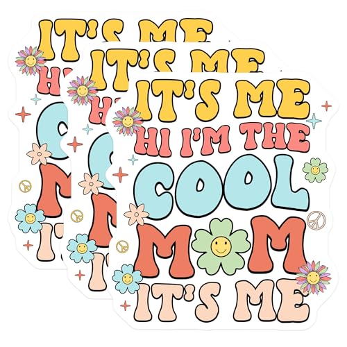 (3 Pack) Cool Mom Decals - Retro Flowers - 70s Vibes Decals - 3 Inches On Longest Side - Easy Peel & Apply - Made in USA - 3MCS7682