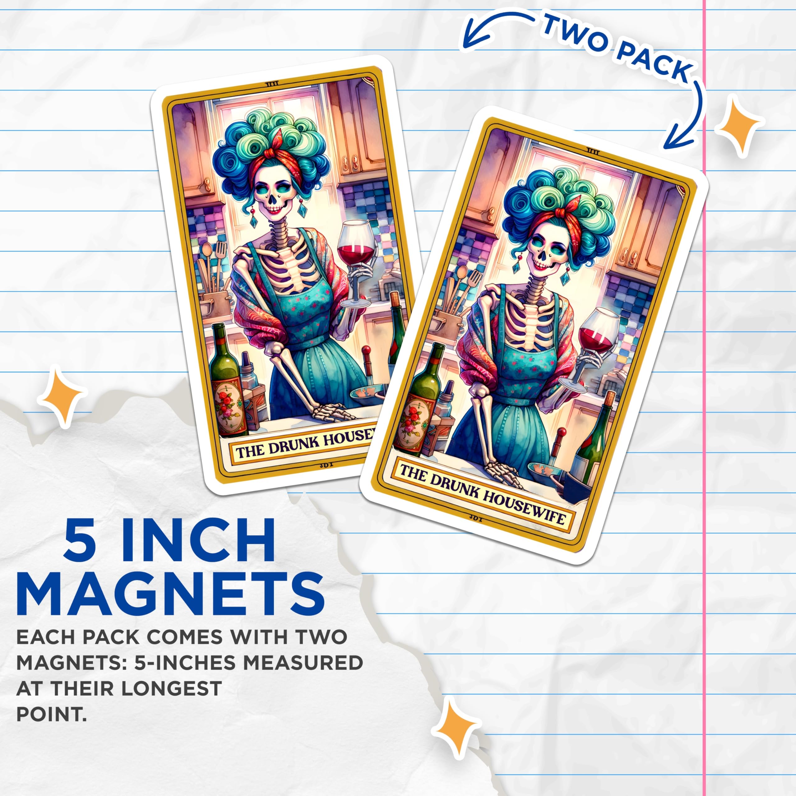(2 Pack) Drunk Housewife Skeleton Magnets - Funny Kitchen Decor - Macabre Humor Art - Spooky Home Fridge Accessories - 5 Inches On Longest Side - Thick Durable Magnet - Made in USA - MAG20413