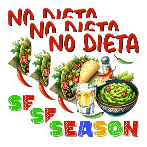 (3 Pack) No Dieta Season Decals - Taco Tequila - Guacamole Decals - 3 Inches On Longest Side - Easy Peel & Apply - Made in USA - 3MCS6984