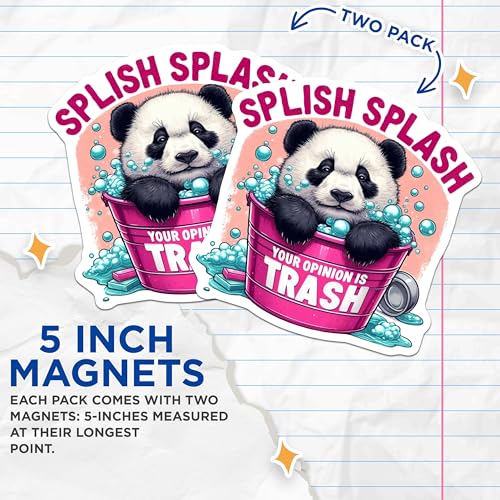 (2 Pack) Splish Splash Magnets - Funny Panda Bath Magnets - Cute Trash Can Design - 5" On Longest Side - for Cars, Fridges, Toolboxes - Made in USA - MAG4579