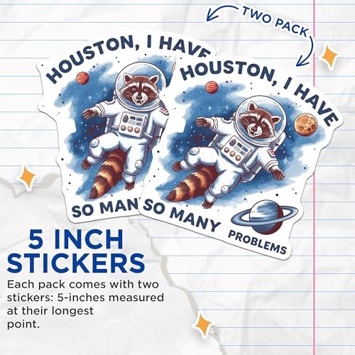 (2 Pack) Astronaut Raccoon Stickers - Funny Space Stickers - Animal Themed Stickers - 5" On Longest Side - Sticks to Smooth Flat Surfaces - Made in USA - BMCS4006