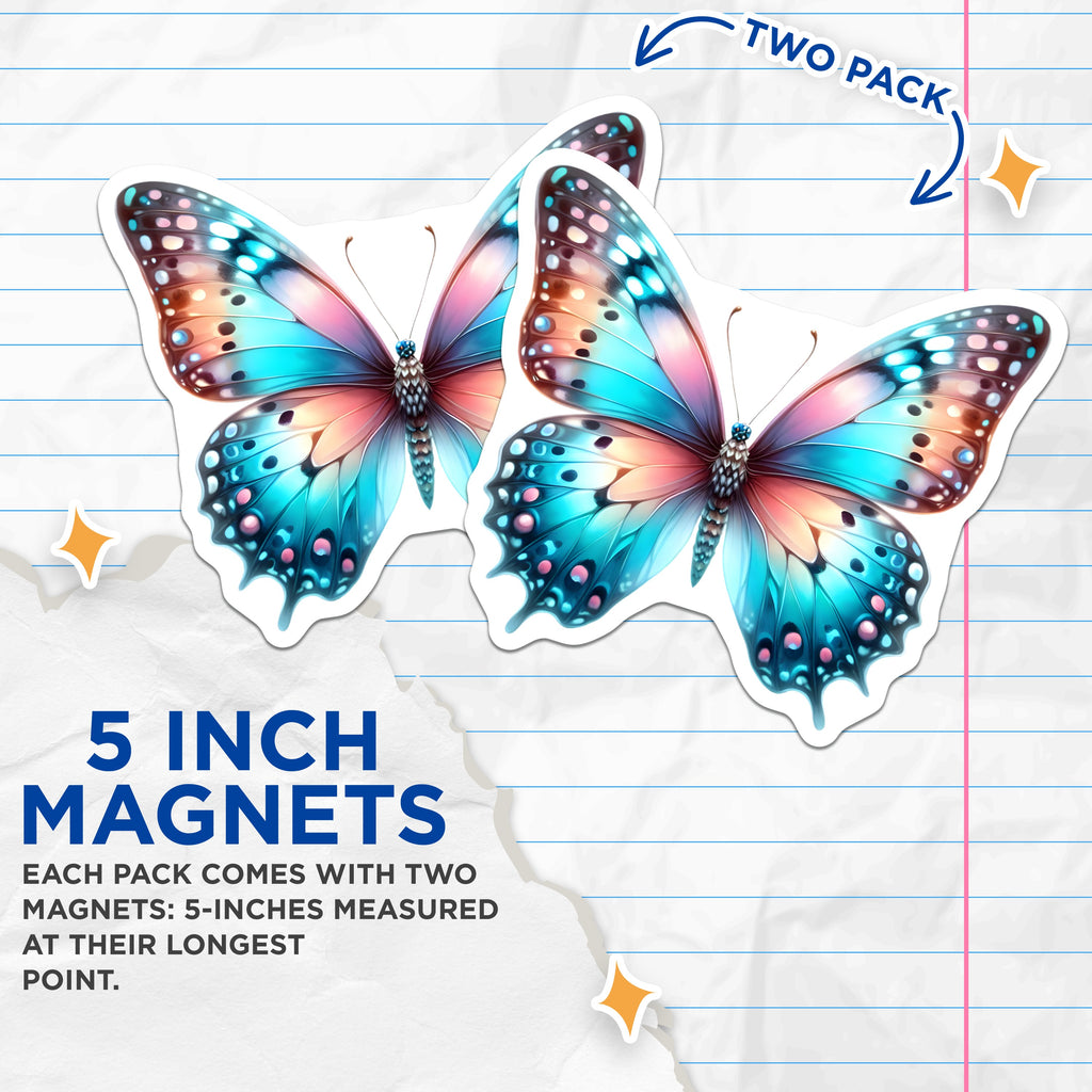 (2 Pack) Ethereal Butterfly Magnets - Vibrant Nature Kitchen Decor - Aesthetic Refrigerator Accessory - 5 Inches On Longest Side - Thick Durable Magnet - Made in USA - MAG36437