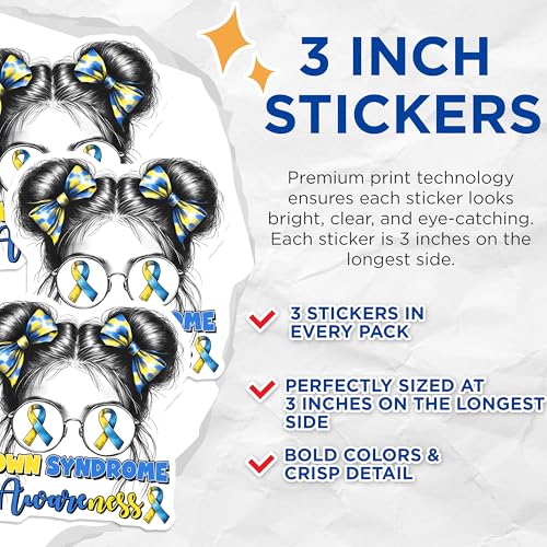(3 Pack) Down Syndrome Awareness Decals - Trisomy 21 - Special Needs Sticker - 3 Inches On Longest Side - Easy Peel & Apply - Made in USA - 3MCS6962
