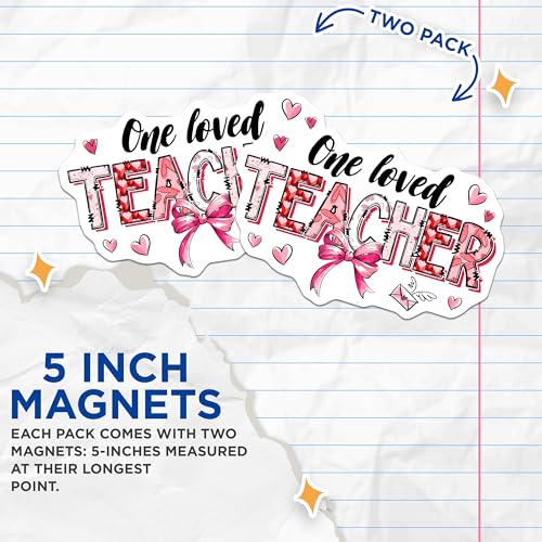 (2 Pack) Teacher Appreciation Magnets - One Loved Teacher - Classroom Decor - 5" On Longest Side - for Cars, Fridges, Toolboxes - Made in USA - MAG7643
