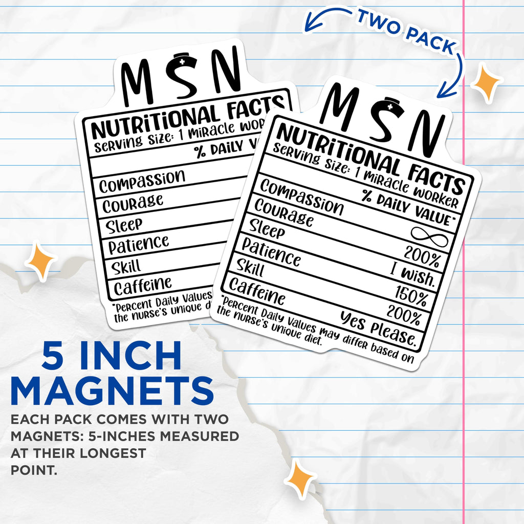 (2 Pack) MSN Nurse Magnets - Nutritional Facts - Miracle Worker Refrigerator Magnets - 5" On Longest Side - Premium Magnet - for Cars, Refrigerators, Toolboxes, Lockers - Made in USA - MAG14758