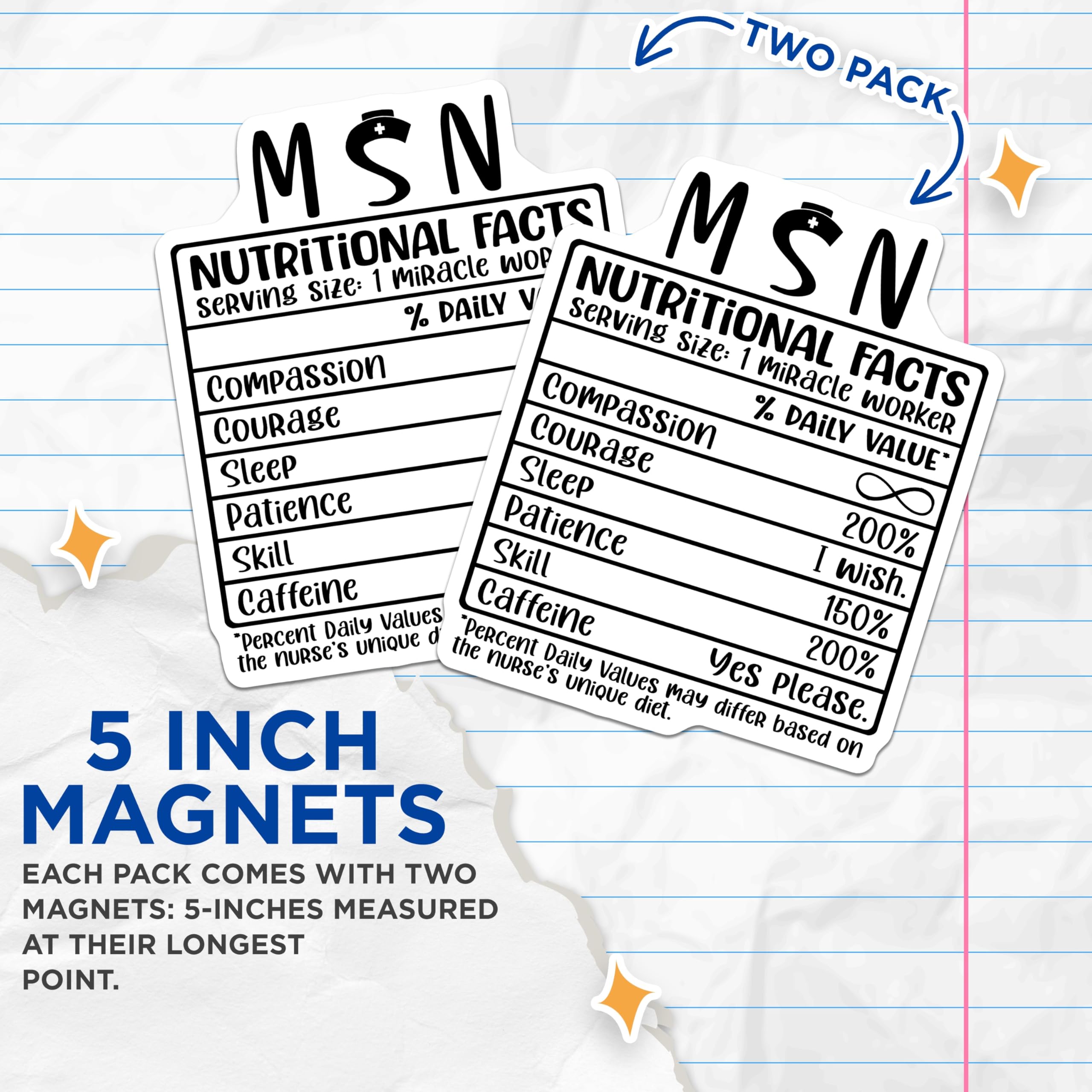 (2 Pack) MSN Nurse Magnets - Nutritional Facts - Miracle Worker Refrigerator Magnets - 5" On Longest Side - Premium Magnet - for Cars, Refrigerators, Toolboxes, Lockers - Made in USA - MAG14758