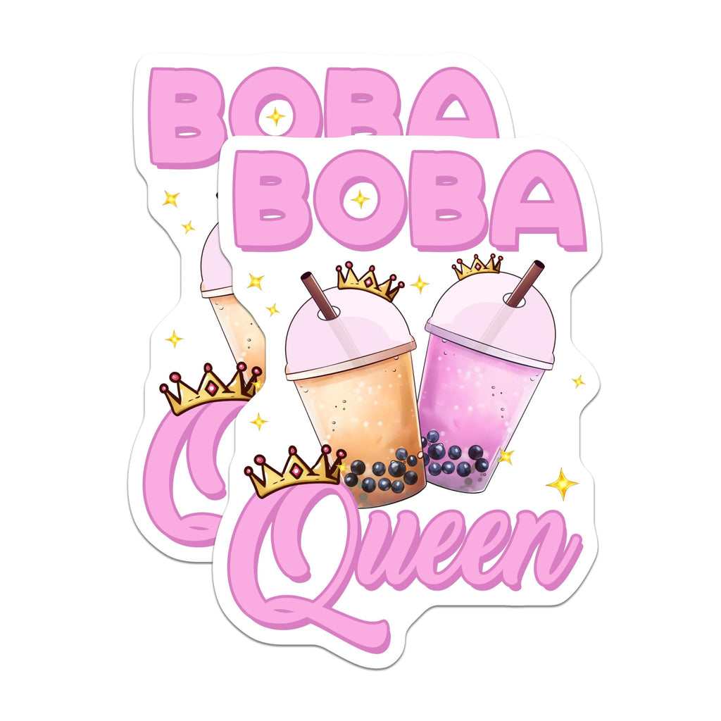 (2 Pack) Boba Queen Stickers - Bubble Tea - Cute Kawaii Drink - 5" On Longest Side - Sticks to Smooth Flat Surfaces - Made in USA - BMCS7746