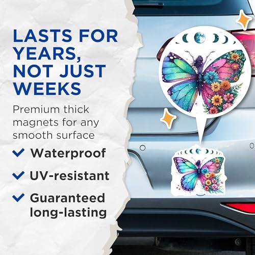 (2 Pack) Nature Inspired Magnet - Floral Butterfly Design - 5" On Longest Side - Sticks to Smooth Flat Surfaces - Made in USA - MAG9730