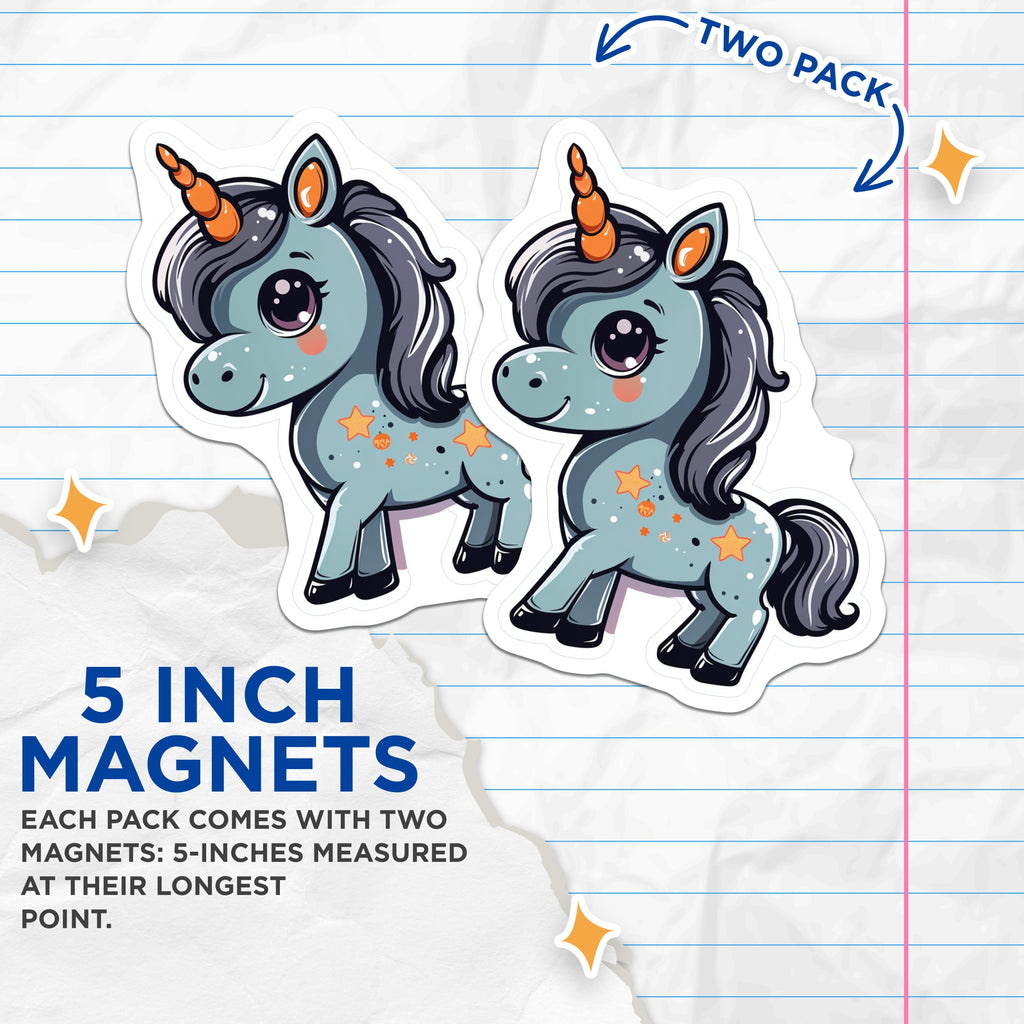 (2 Pack) Kawaii Unicorn Magnets - Adorable Baby Creature Decor - Whimsical Fridge Art - Teen Girl Locker Accessories - 5 Inches On Longest Side - Thick Durable Magnet - Made in USA - MAG37950