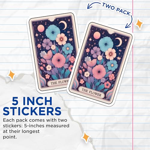 (2 Pack) Flower Night Sky Stickers - Astronomical Art Stickers - Floral Celestial Nightscape Stickers - 5" On Longest Side - Sticks to Smooth Flat Surfaces - Made in USA - BMCS5411