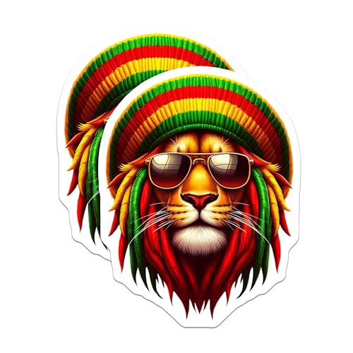 (2 Pack) Rasta Lion Magnets - Cool Reggae Animal - Unique Fridge - Jamaican Vibes - Colorful Lion Head - 5" On Longest Side - for Cars, Fridges, Toolboxes - Made in USA - MAG4385