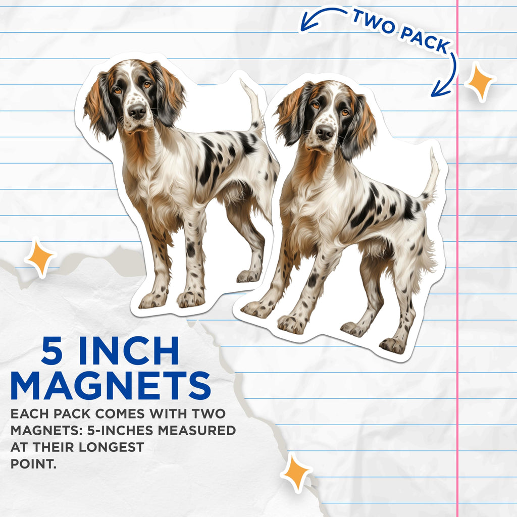 (2 Pack) English Setter Dog Magnets - Realistic Pet Art - Hunting Dog Breed Decor - 5 Inches On Longest Side - Thick Durable Magnet - Made in USA - MAG27295