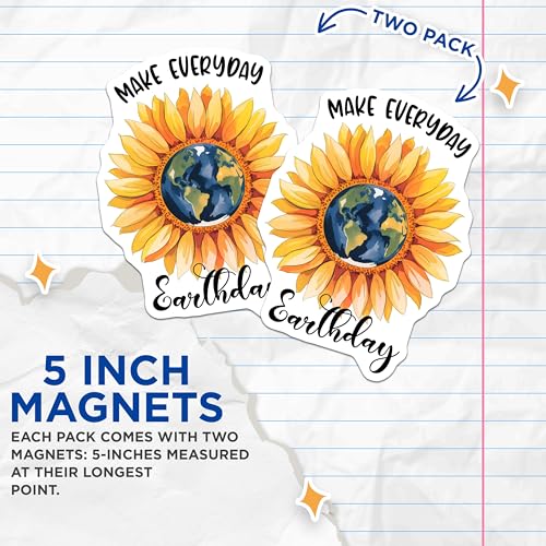 (2 Pack) Make Everyday Earthday Magnets Magnets - Sunflower Earth Illustration - Eco-Friendly Home Decor Magnet - 5" On Longest Side - Made in USA - Sticks to Refrigerators & Metal Surfaces - MAG8437