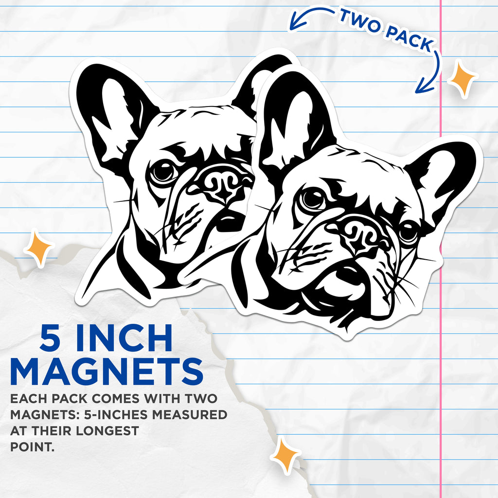 (2 Pack) French Bulldog Magnets - Frenchie Dog Lover - Dog Mom Car Magnet - Pet Owner Fridge Decor - Minimalist Animal Art - 5 Inches On Longest Side - Thick Durable Magnet - Made in USA - MAG37785