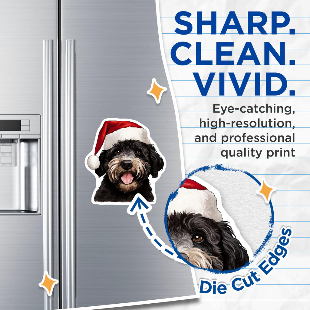 (2 Pack) Christmas Doodle Dog Magnets - Santa Hat Pet Lover Decor - Holiday Refrigerator Accents - 5 Inches On Longest Side - Thick Durable Magnet - Made in USA - MAG30492