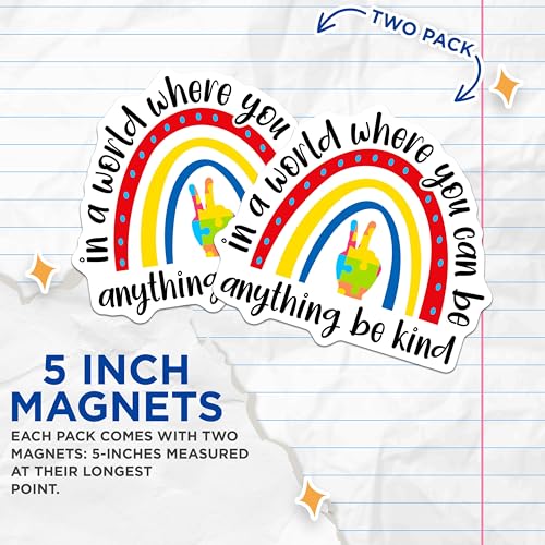 (2 Pack) Be Kind Magnets - Inspirational Quote - Rainbow Peace Sign - Motivational - Be Kind Reminder - Positive Message - 5" On Longest Side - for Cars, Fridges, Toolboxes - Made in USA - MAG4274