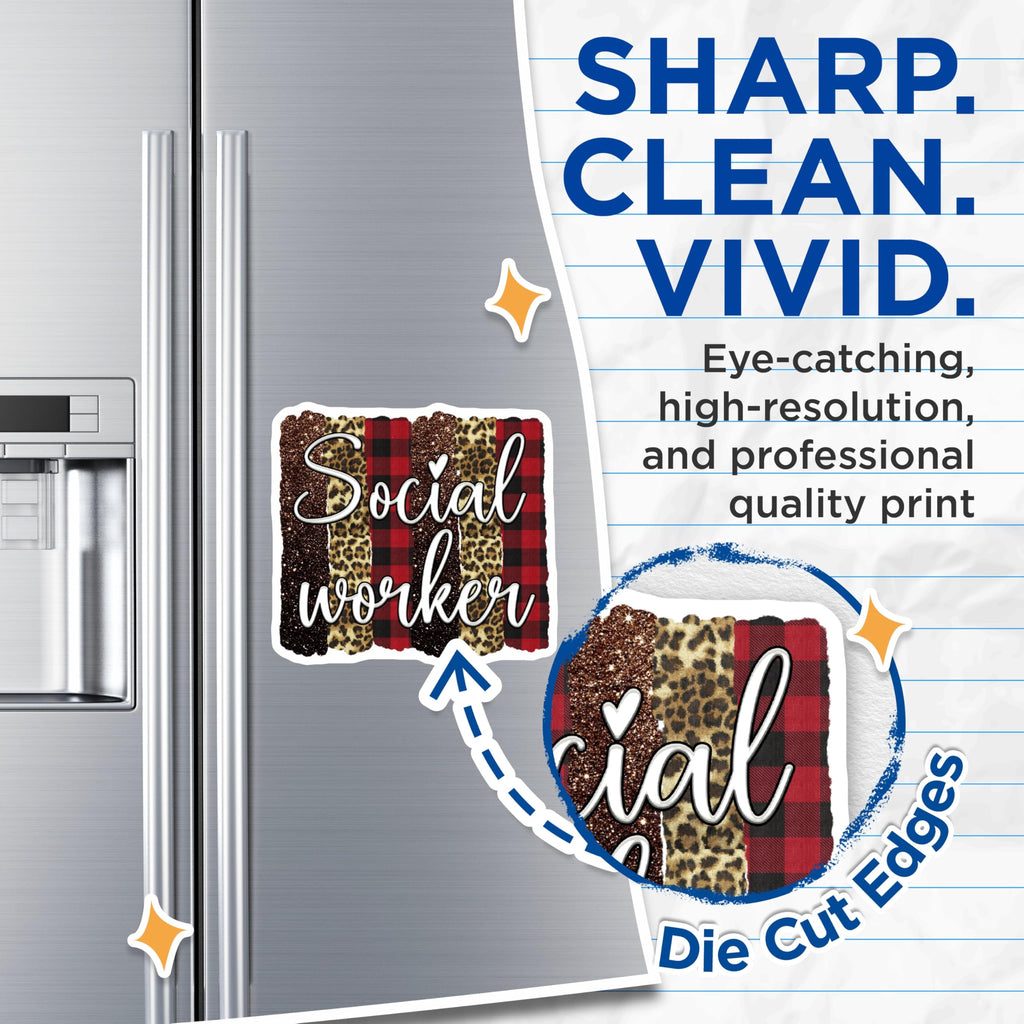 (2 Pack) Social Worker Magnets - Appreciation - Leopard Buffalo Plaid Magnet - 5" On Longest Side - Premium Magnet - for Cars, Refrigerators, Toolboxes, Lockers - Made in USA - MAG15012