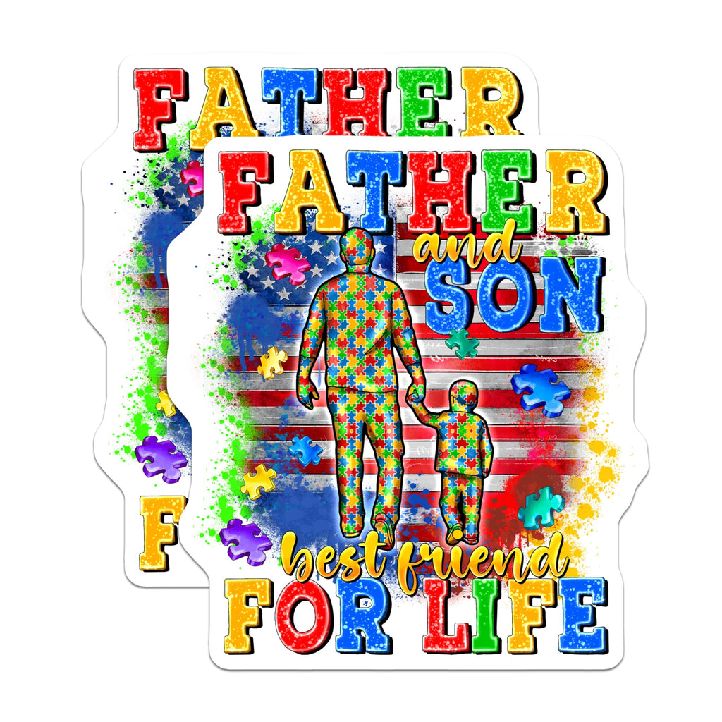 (2 Pack) Autism Awareness Magnets - Father Son Best Friends for Life - Puzzle Piece Design - Patriotic American Flag Art - 5 Inches On Longest Side - Thick Durable Magnet - Made in USA - MAG24977