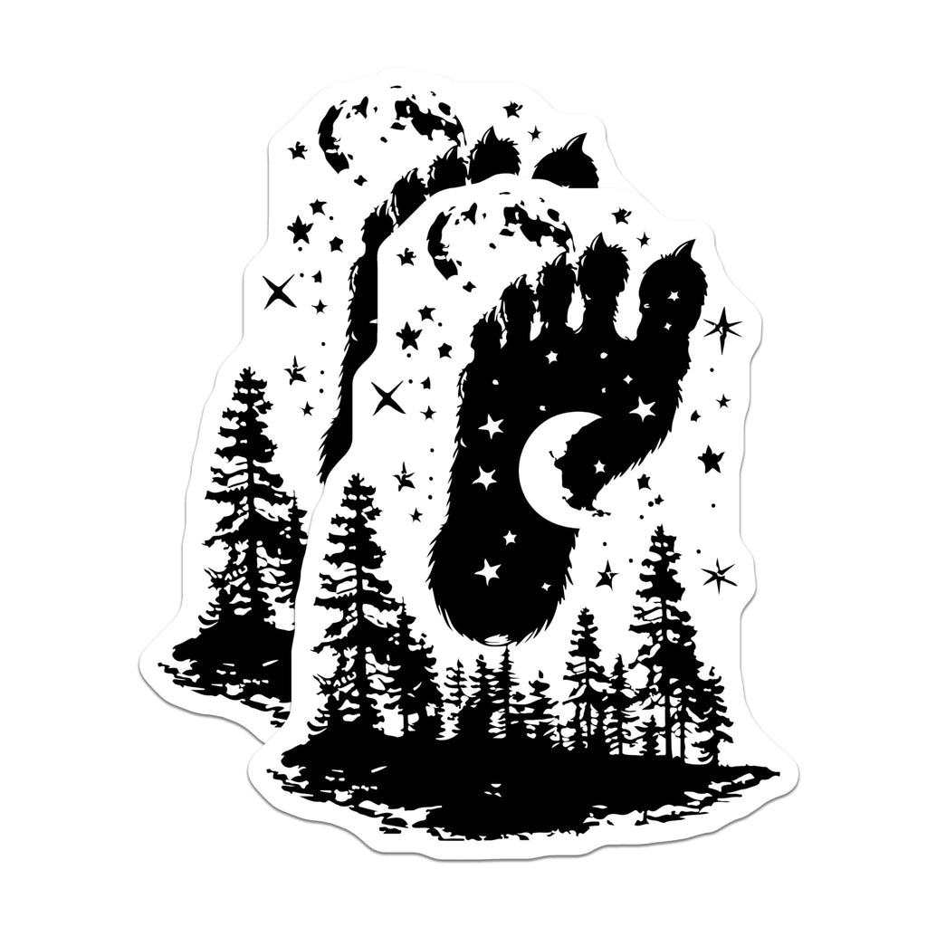 (2 Pack) Legendary Bigfoot Footprint Magnets - Sasquatch Forest Night Sky - Mystical Creature Track Decor - 5 Inches On Longest Side - Thick Durable Magnet - Made in USA - MAG20863