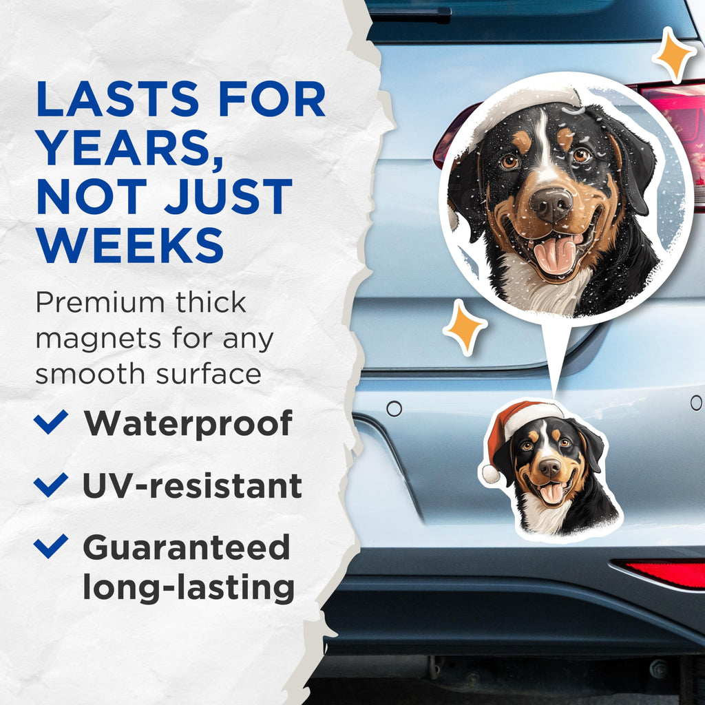 (2 Pack) Bernese Mountain Dog Magnets - Christmas Dog Decor - Santa Hat Pet Art - Holiday Animal Fridge Magnets - 5 Inches On Longest Side - Thick Durable Magnet - Made in USA - MAG25583