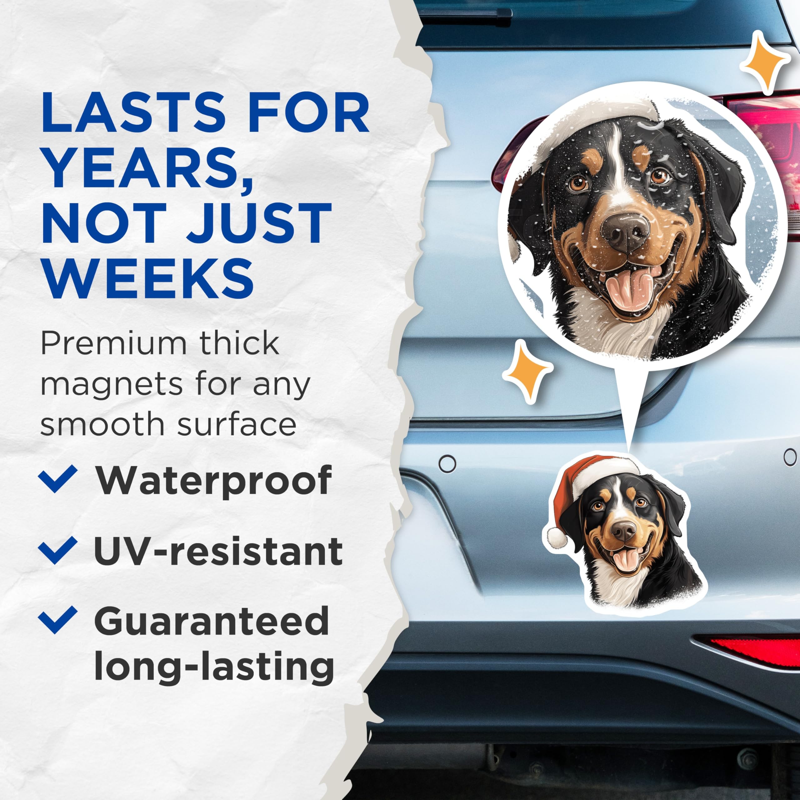 (2 Pack) Bernese Mountain Dog Magnets - Christmas Dog Decor - Santa Hat Pet Art - Holiday Animal Fridge Magnets - 5 Inches On Longest Side - Thick Durable Magnet - Made in USA - MAG25583