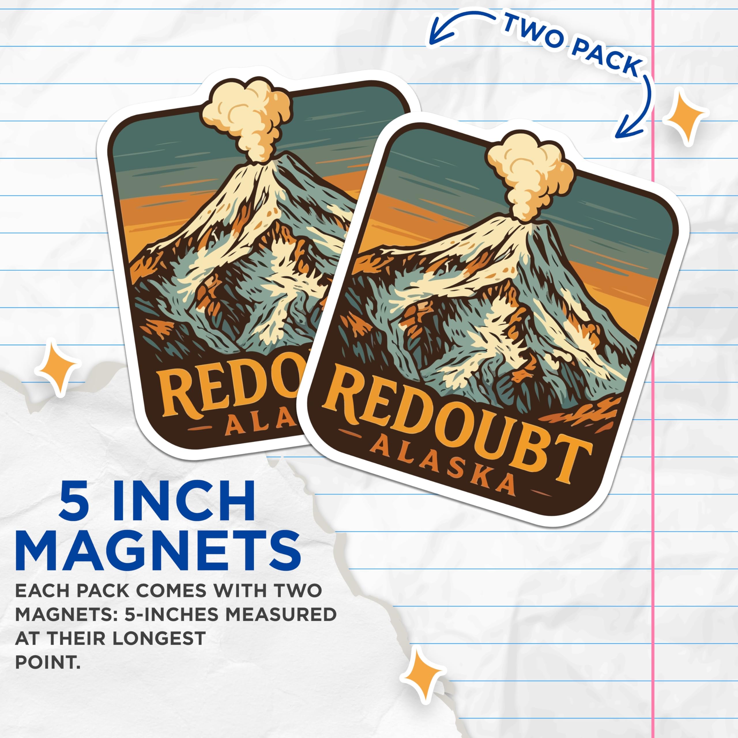 (2 Pack) Redoubt Volcano Magnets - Alaska Travel Souvenir - Erupting Mountain Art Decor - 5 Inches On Longest Side - Thick Durable Magnet - Made in USA - MAG19667