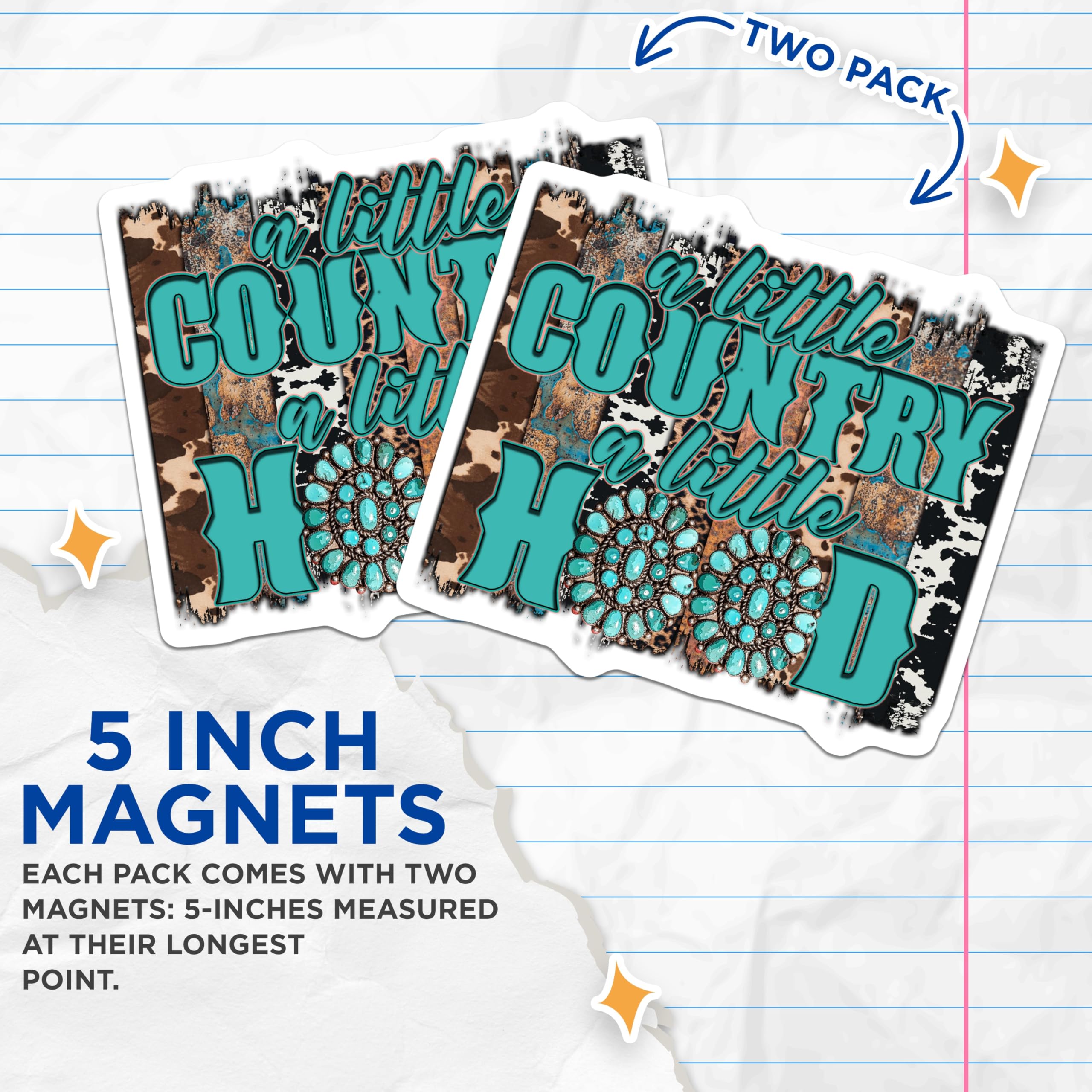 (2 Pack) Country Hood Magnets - Sassy Southern Decor - Cowgirl Turquoise Style - 5 Inches On Longest Side - Thick Durable Magnet - Made in USA - MAG29502